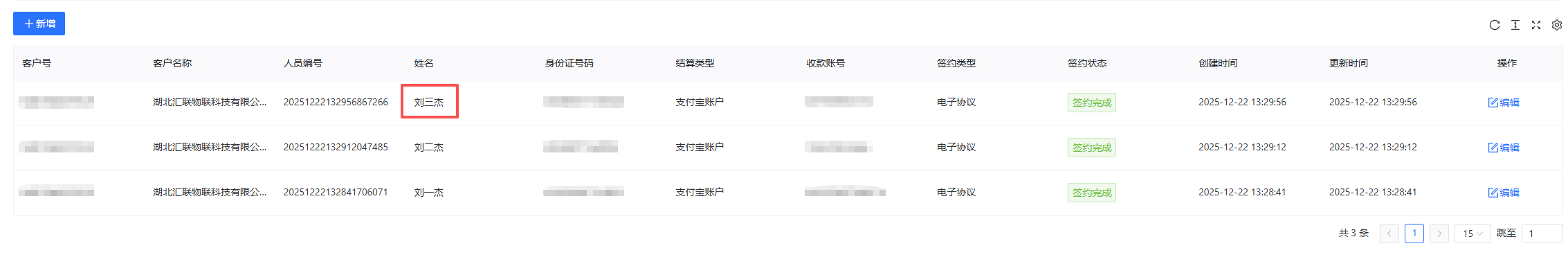 人员列表确认